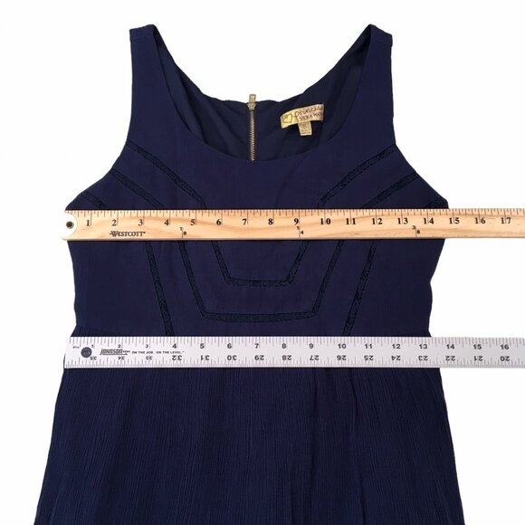 Princess Vera Wang Dress Navy Blue Zip Sleeveless Size 5 Tie Waist Crinkle Rayon - Picture 6 of 10